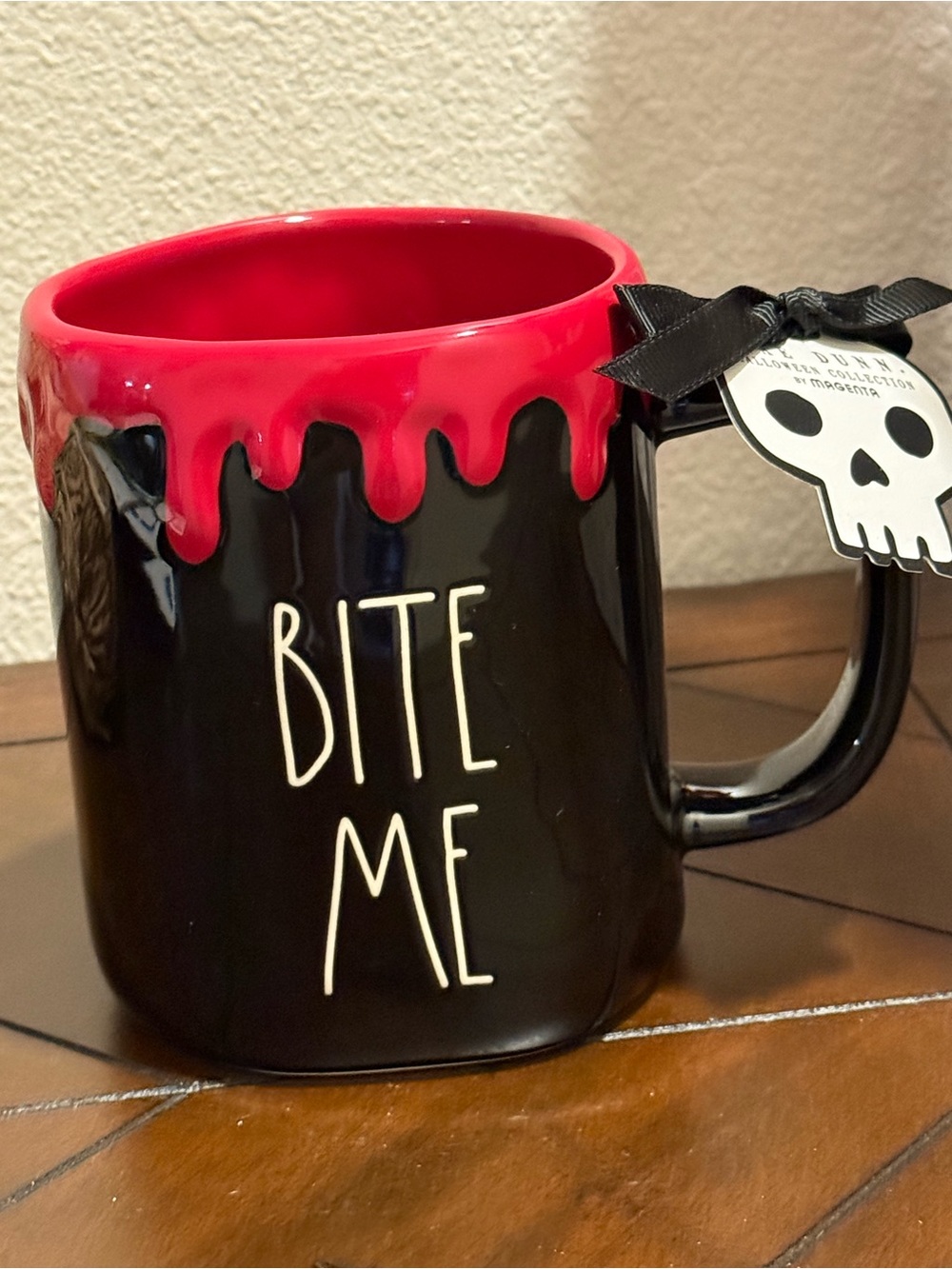 Rae Dunn Black Ceramic Mug w/ Blood 🩸 Red Interior- BITE ME- Halloween- NWT - Picture 5 of 5